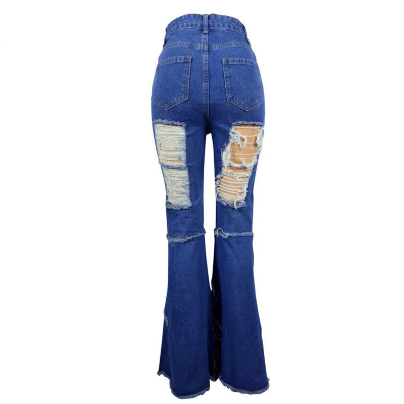 Multi Ripped Flare High Waist Jeans