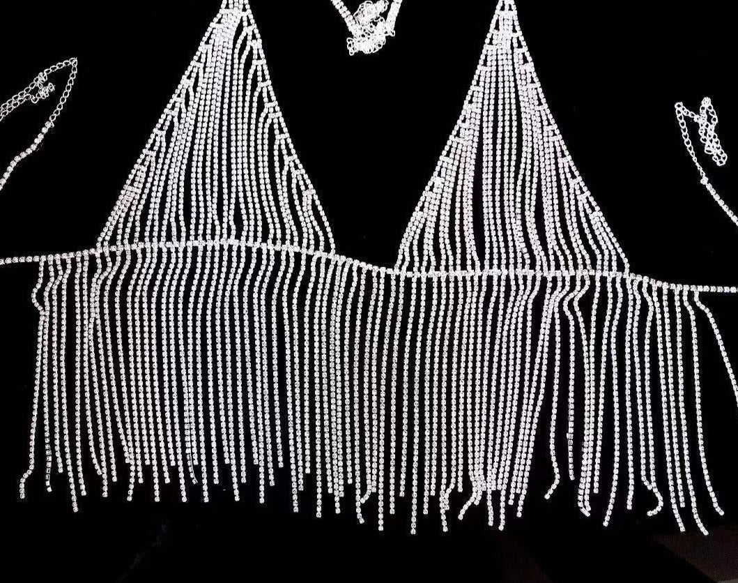 Crystal Long Tassel Chain Bra & Skirt