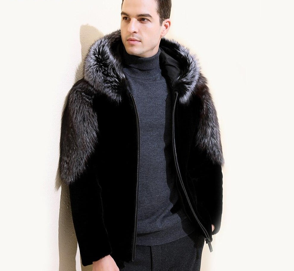 Real Shearling & Silver Fox Fur Hood Coats