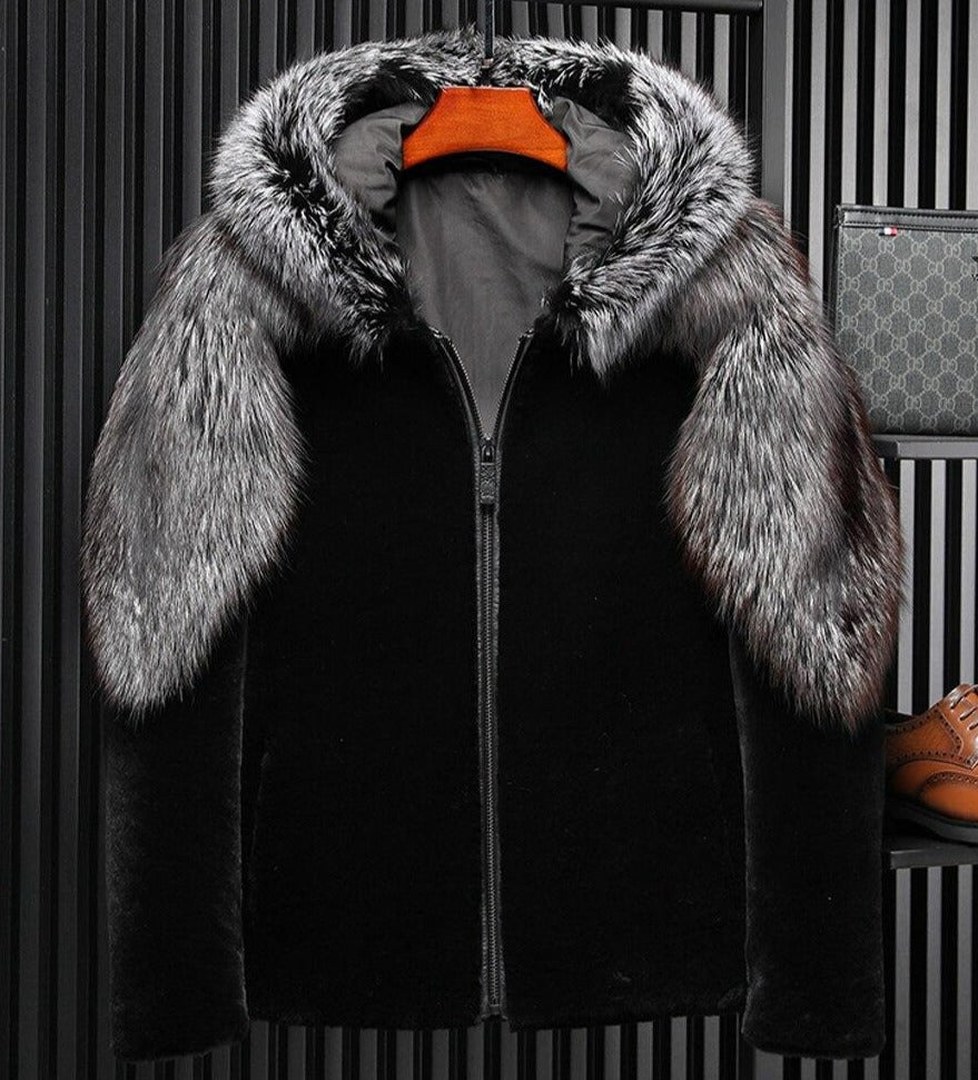 Real Shearling & Silver Fox Fur Hood Coats