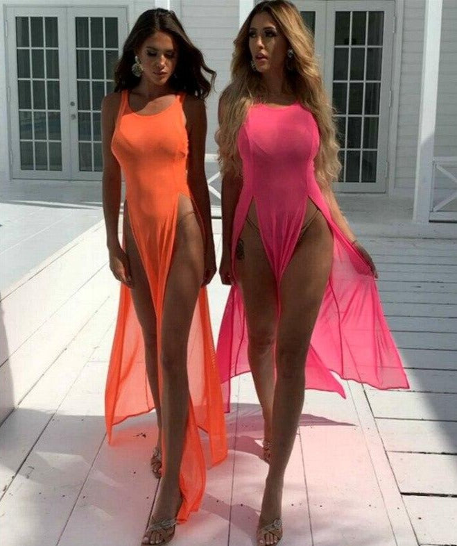 Mesh Sleeveless Split Maxi Bikini Cover Ups