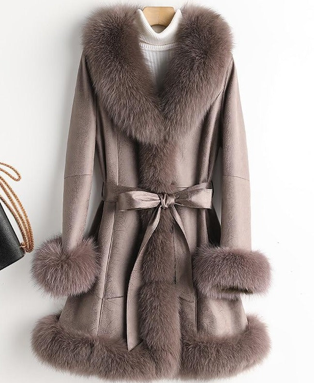 Genuine Leather Real Rabbit & Fox Fur Long Coats