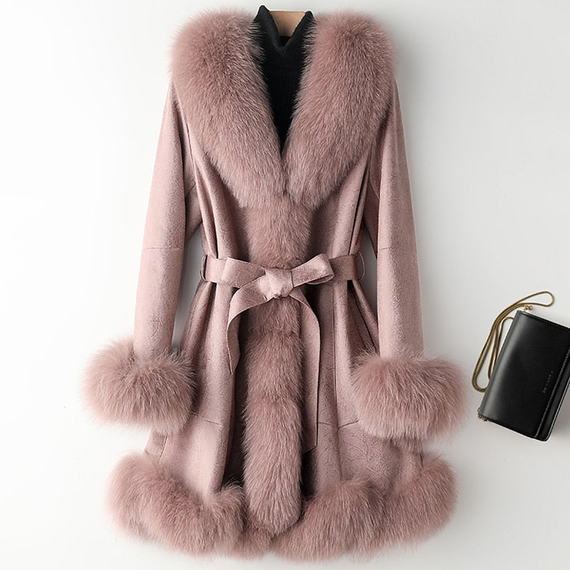 Genuine Leather Real Rabbit & Fox Fur Long Coats