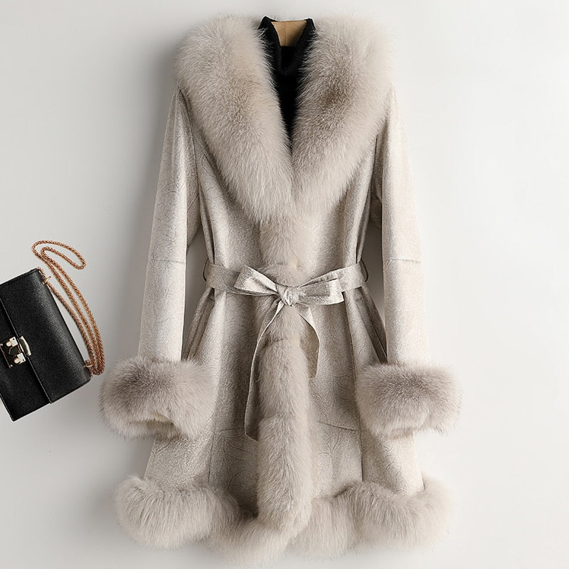 Genuine Leather Real Rabbit & Fox Fur Long Coats