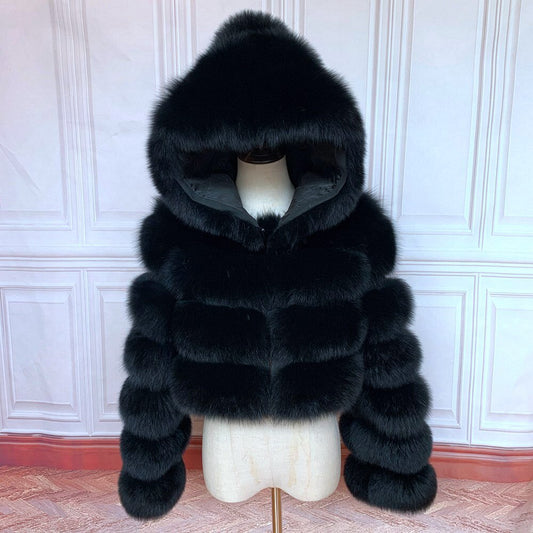 Hoodie Fox Fur Short Coats