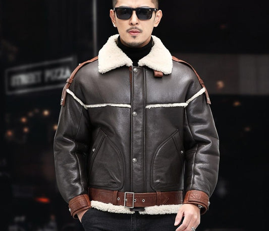 Brown Genuine Leather Shearling Fur Coat