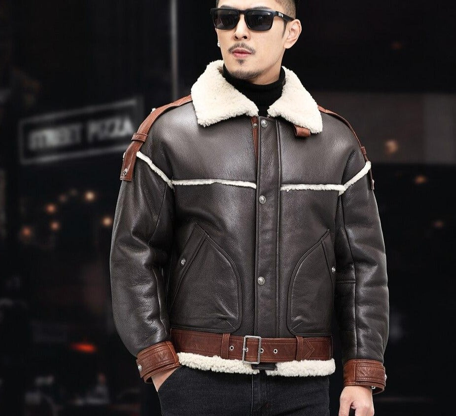 Brown Genuine Leather Shearling Fur Coat