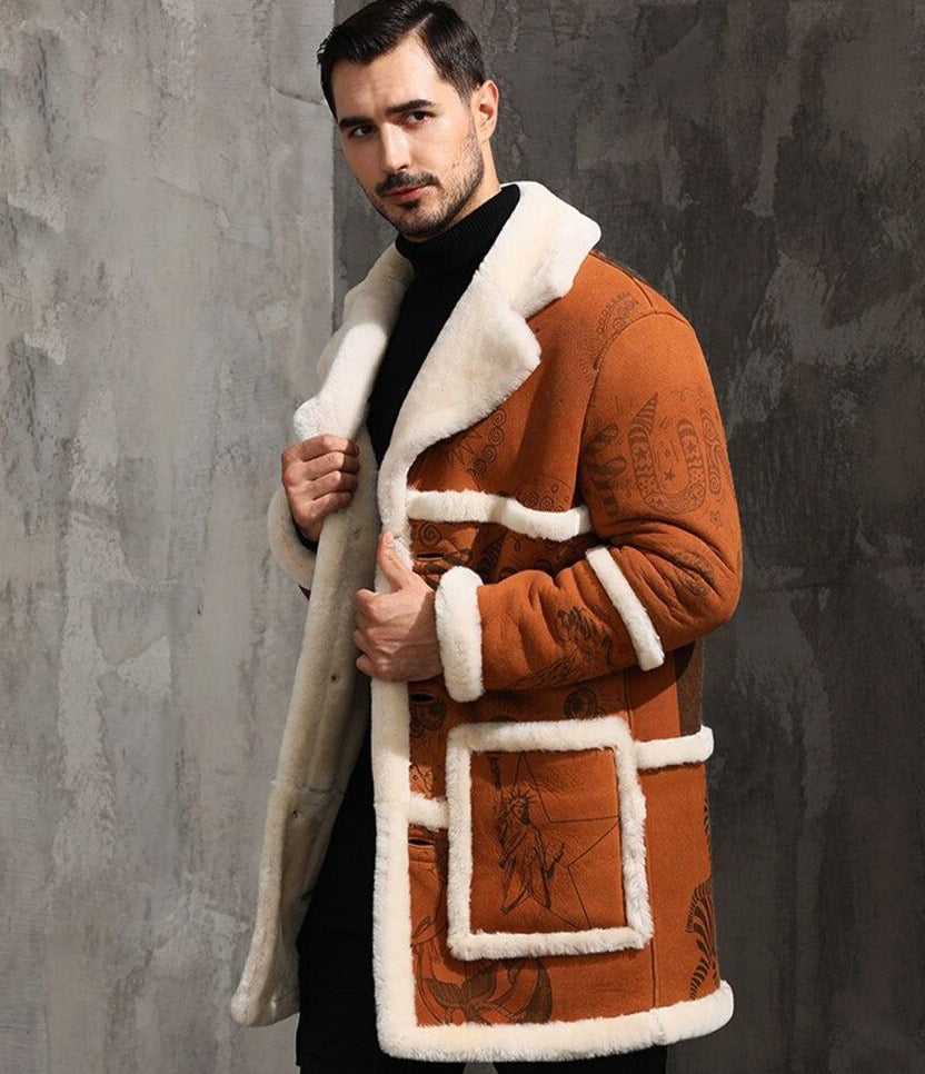 Genuine Leather Real Fur Shearling Drawing Midi Coats