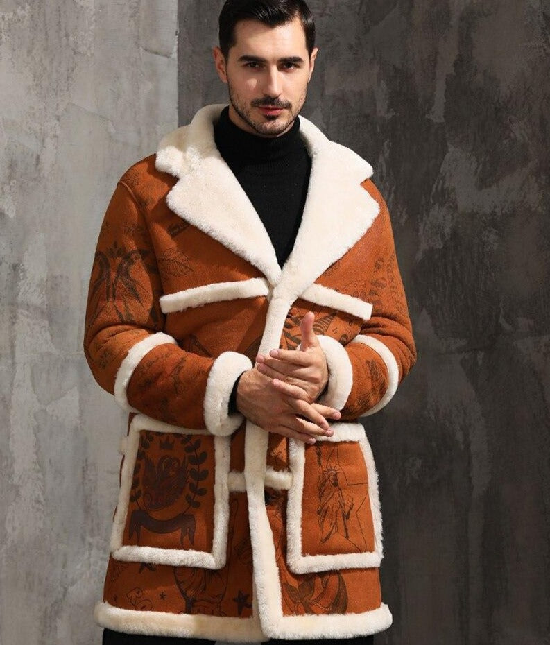 Genuine Leather Real Fur Shearling Drawing Midi Coats