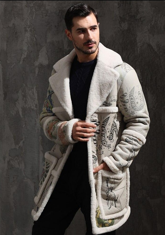 Genuine Leather Real Fur Shearling Drawing Midi Coats