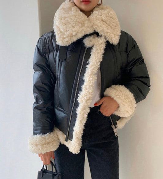 Thick Shearling Collar Down Puffer Coat