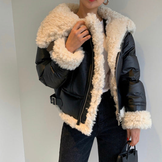 Thick Shearling Collar Down Puffer Coat