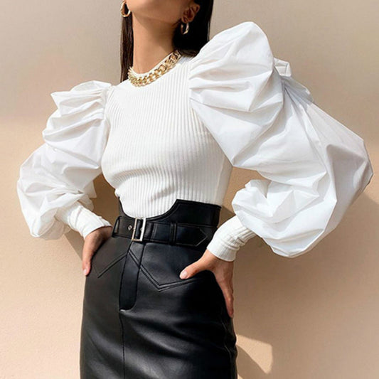 Retro Long Ruffle Puff Sleeve Blouse