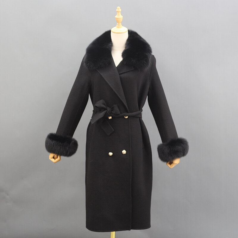 Cashmere Wool With Fox Fur Collar And Cuff Peacoats