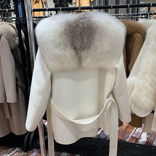 White Fur Collar Short Pea Coat