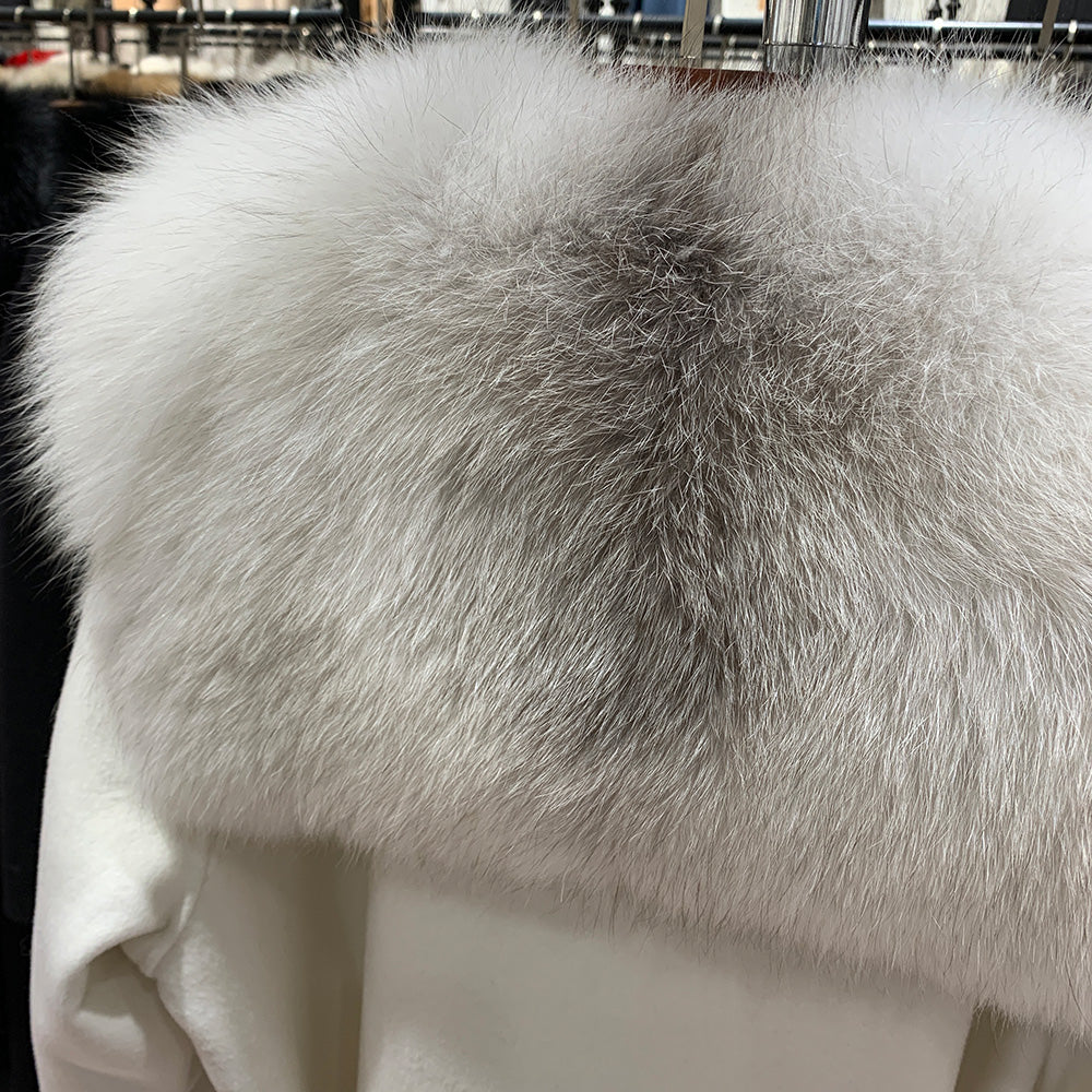 White Fur Collar Short Pea Coat