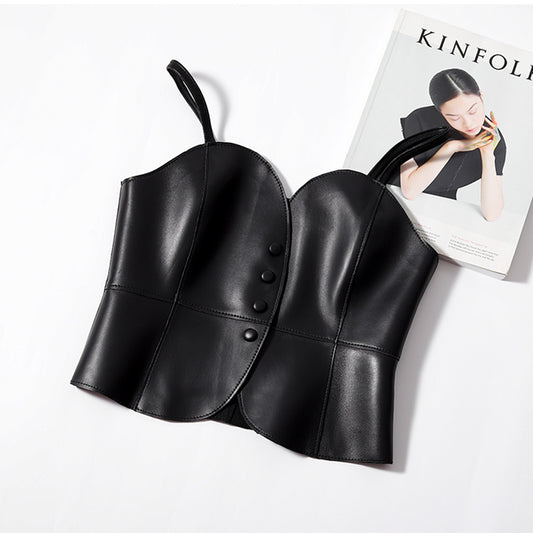 Genuine Leather Slim Crop Tops
