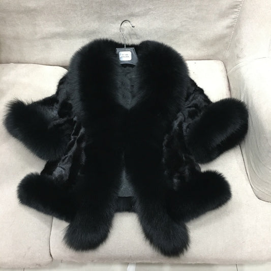 Genuine Mink Fur & Fox Collar Trim Shawls