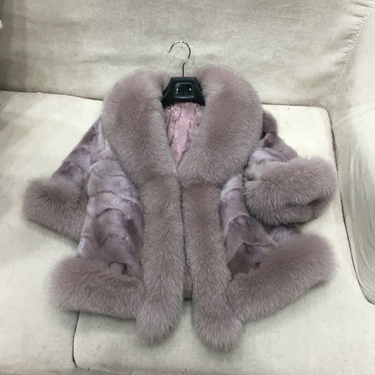 Genuine Mink Fur & Fox Collar Trim Shawls