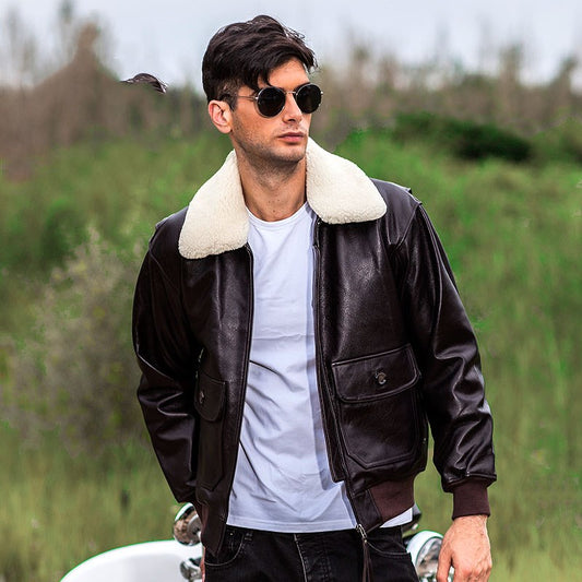 Genuine Leather Jacket A2 Pilot Wool Collar