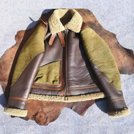 Genuine Leather Shearling Coat Two Tone