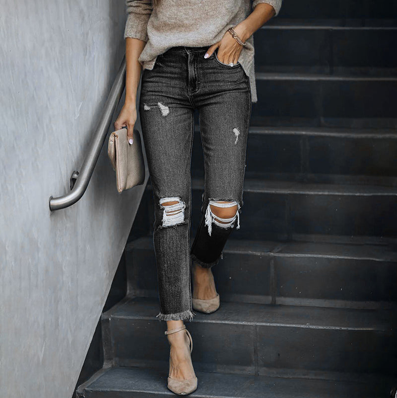 Two Ripped Knees Slim Fit Jeans