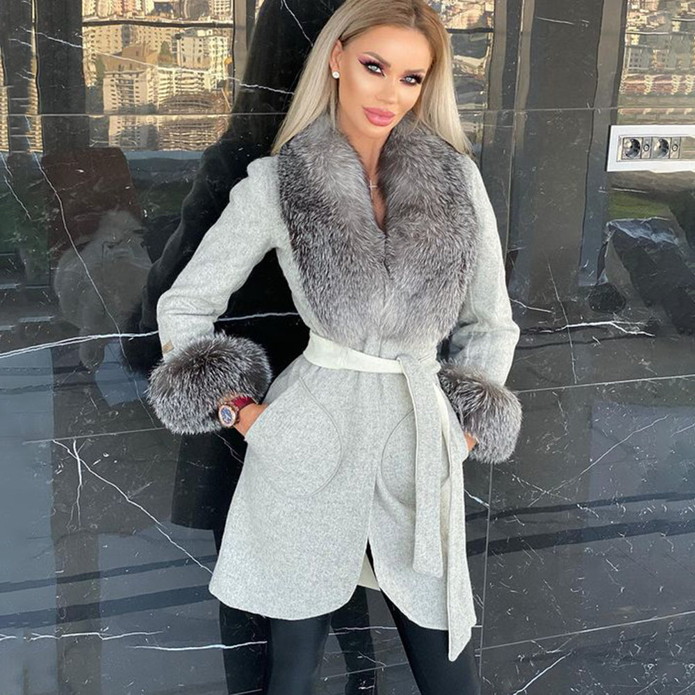 Real Fur Collar And Cuff Mid-length Coats