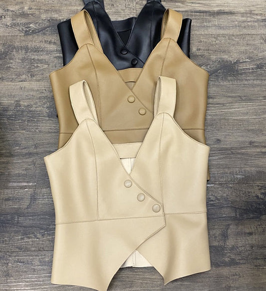Genuine Leather Deep V Slim Halter Vests
