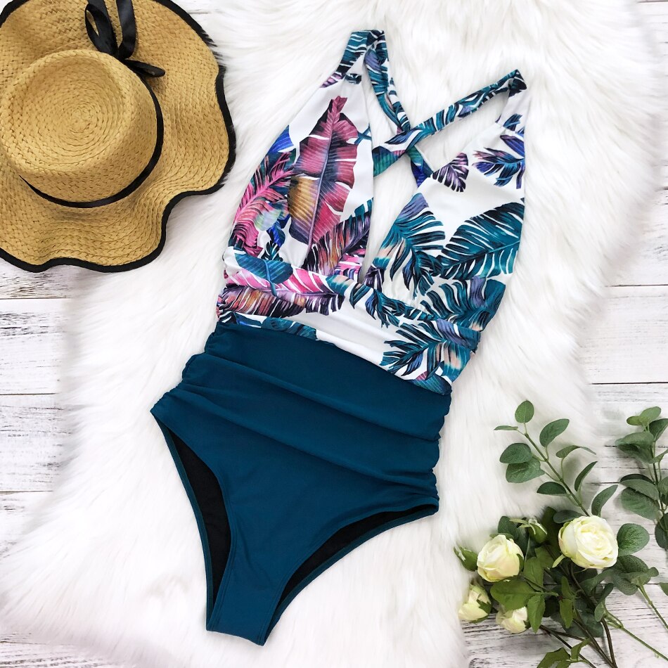 Deep V Halter Printed Monokini's