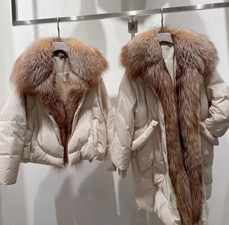 White Goose Down Fur Collar Long & Short Puffer Coats