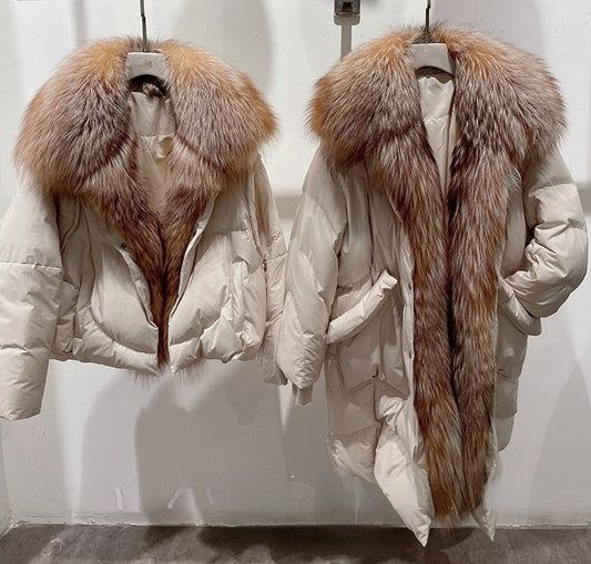 White Goose Down Fur Collar Long & Short Puffer Coats
