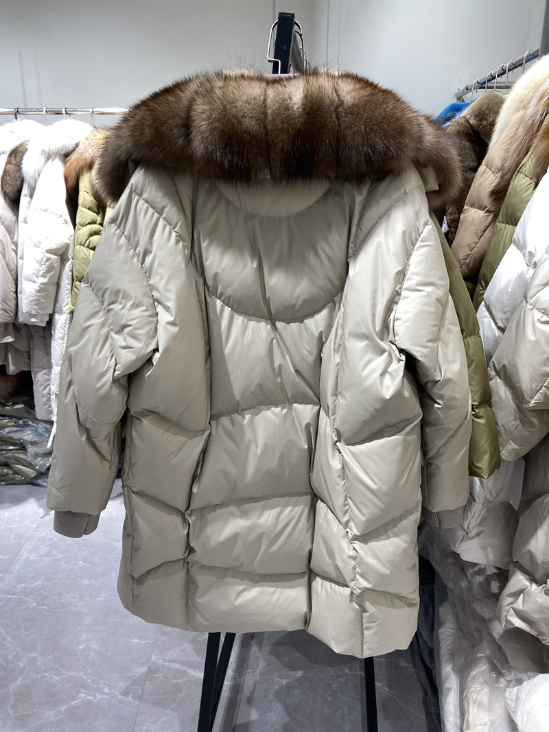 White Goose Down Fur Collar Long Puffer Coats
