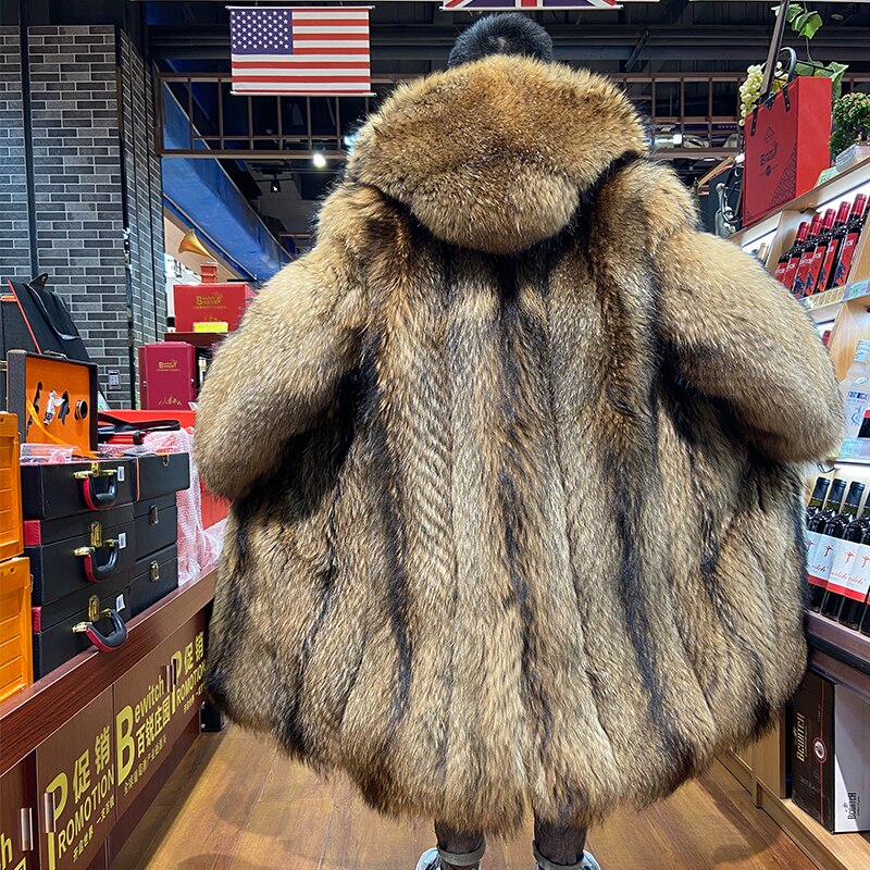 Natural Thick Hooded X-Long Fur Coat