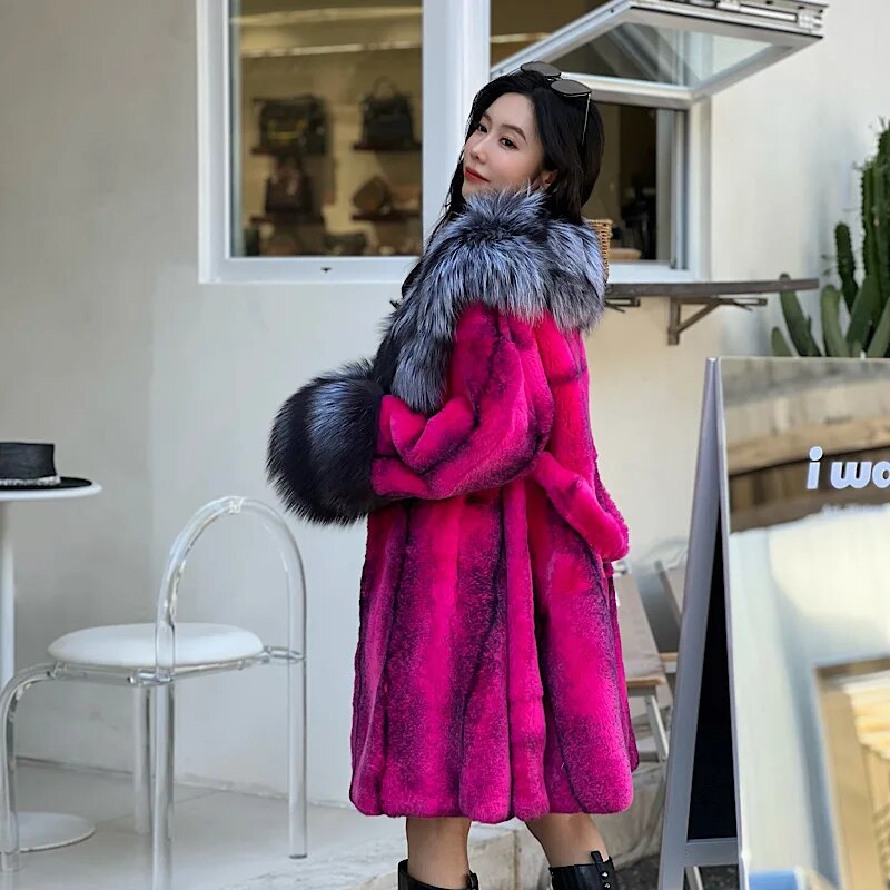 Real Rex Rabbit Fur Coats Fox Lapel Collar