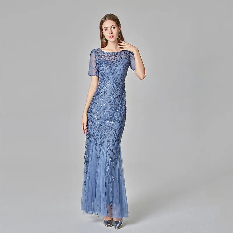 Leaf Sequin Mesh  Fishtail Evening Dresses