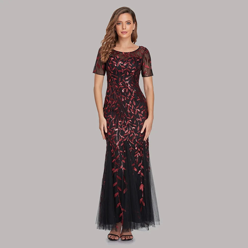 Leaf Sequin Mesh  Fishtail Evening Dresses