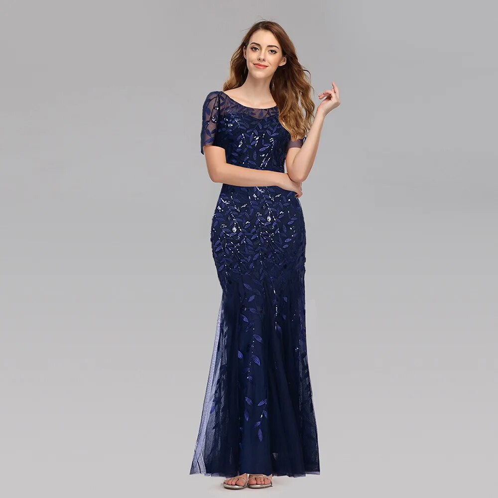 Leaf Sequin Mesh  Fishtail Evening Dresses