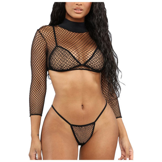 Transparent Netting Adjustable Spaghetti Strap Micro Bikini 3pcs Sets