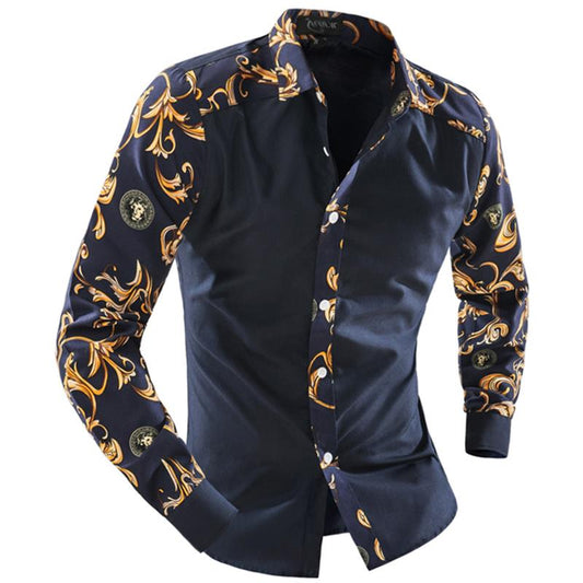 Men's Square Collar Long-Sleeved Shirt