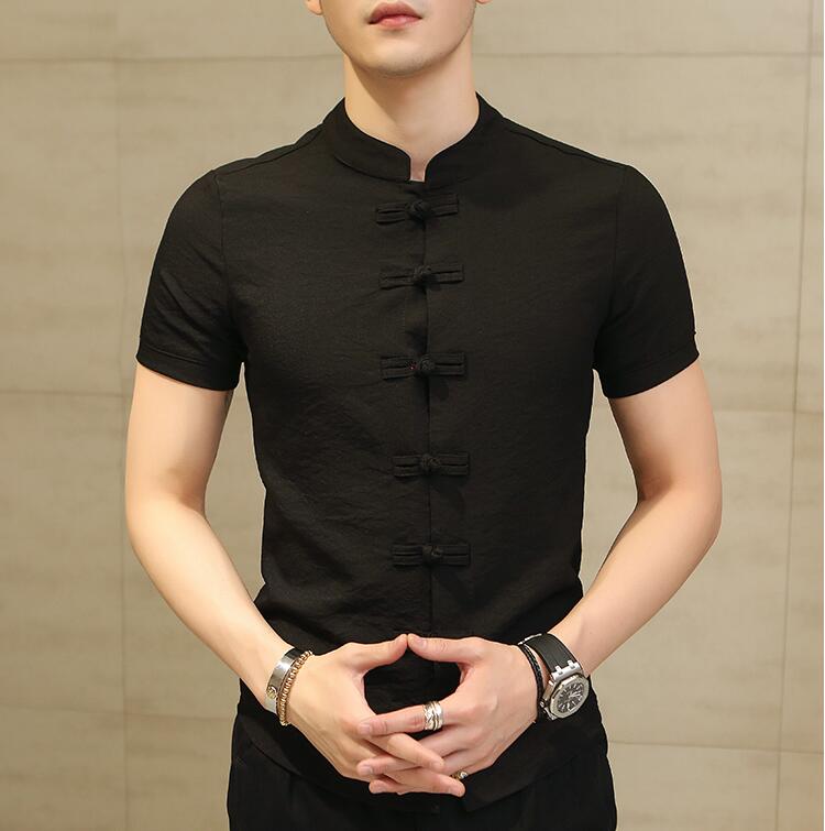Linen Short Sleeve Chinese Style, Mandarin Collar, Traditional Kung Fu Shirts