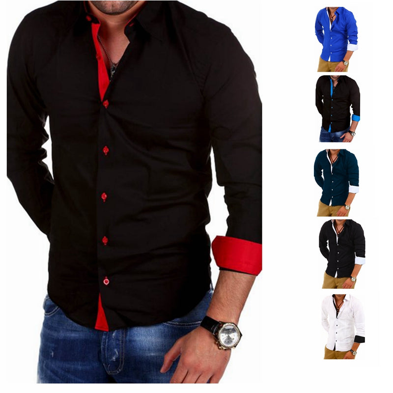 Long Sleeve Hit Color Slim Fit Button-Down Shirts