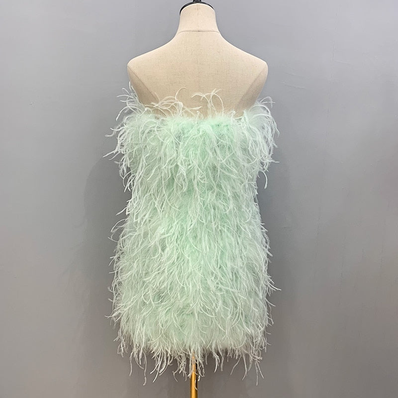 Ostrich Feather Tube Mini Dresses