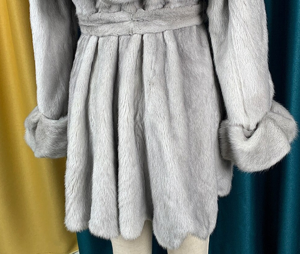 Real Mink Fur Coat With Big Hood Skirt Coats