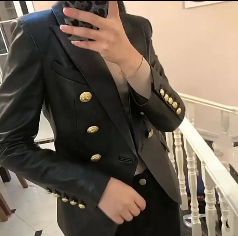 Genuine Leather Double Breasted Blazer Jacket