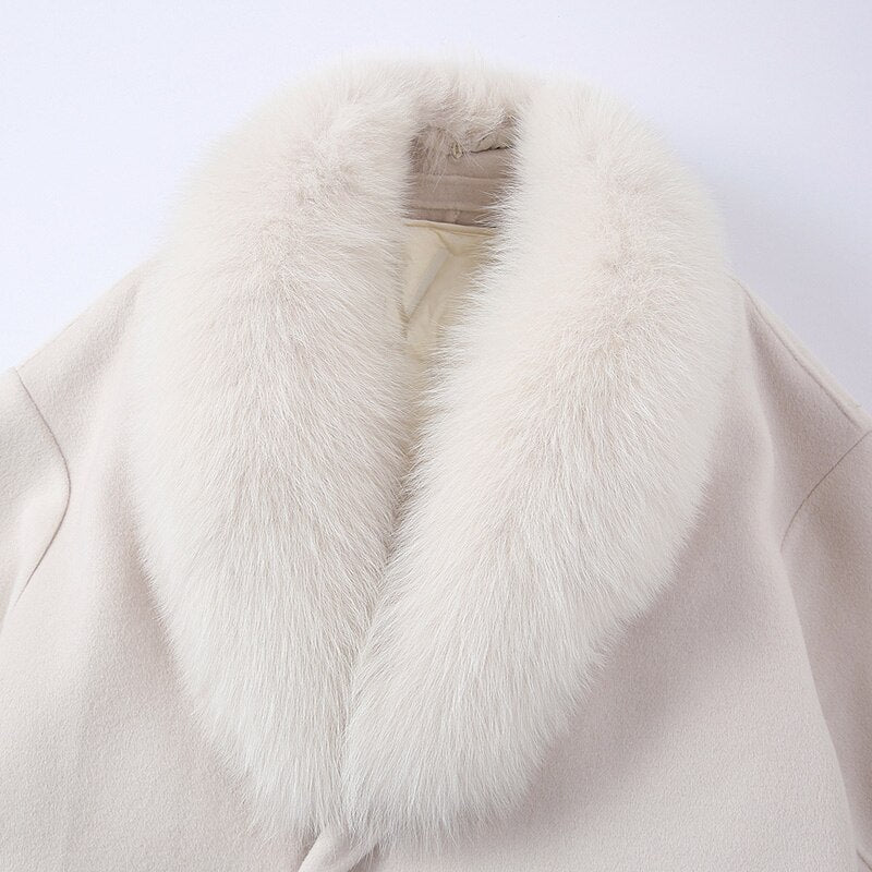 Real Wool Detachable Big Real Fox Fur Collar Long Coats