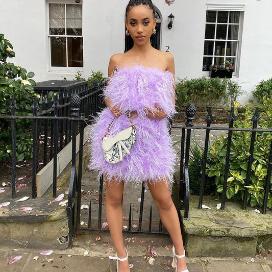 Ostrich Feather Crop Top & Skirts