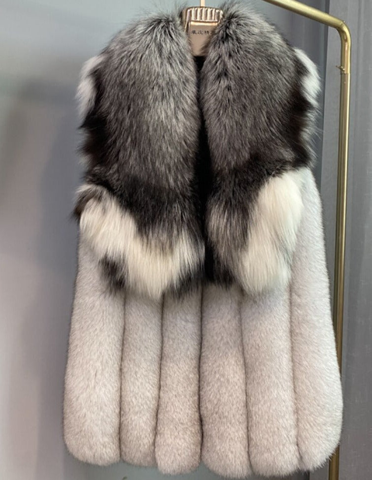 Long Real Fur Vest Big Lapel Fur Collar