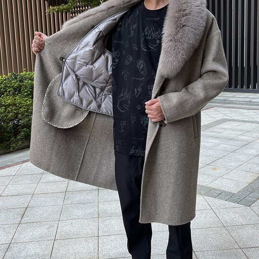 Real Wool Detachable Big Real Fox Fur Collar Long Coats