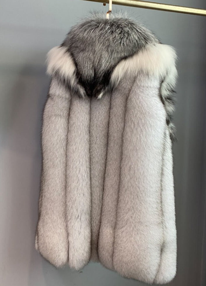 Long Real Fur Vest Big Lapel Fur Collar