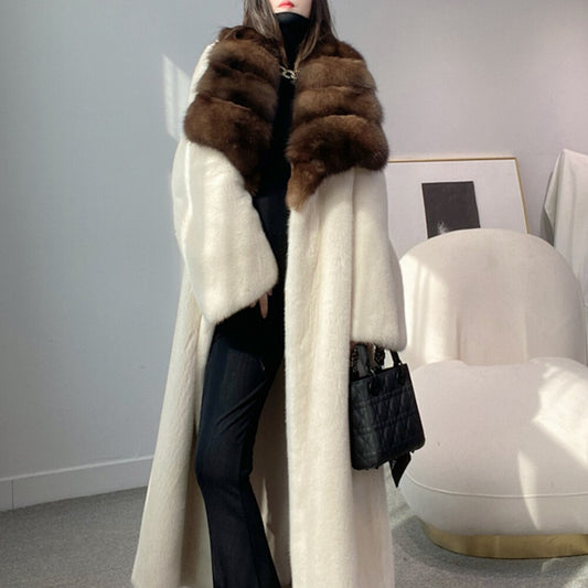 Luxury Real Mink Fur Coat Oversize Lapel Collar
